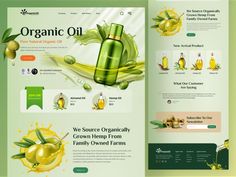 an open brochure for organic oil with images of the product and its ingredients