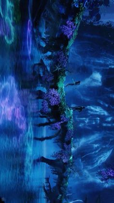 an underwater scene with blue and purple colors