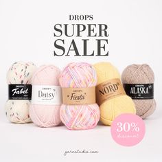 balls of yarn with the words drops super sale