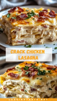 A creamy and irresistible twist on traditional lasagna, layered with tender shredded chicken, crispy bacon, a velvety ranch-infused cream cheese sauce, gooey melted cheese, and lasagna noodles. This dish combines comforting flavors with a touch of indulgence for a crowd-pleasing meal. Comforting Dinner Recipes, Cheesecake Lasagna, Crock Pot Inspired Lasagna Recipes, Tender Shredded Chicken, Cream Cheese Sauce, Pasta Macaroni, Easy Chicken Dinner, Chicken Crispy, Traditional Lasagna