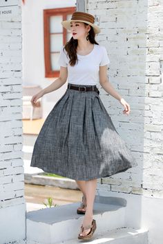 Casual A-line Pleated Maxi Skirt, Casual A-line Maxi Skirt With Pleats, Gray Midi Skirt For Summer, Casual Gray Relaxed Skirt, Casual A-line Relaxed Skirt, Casual Pleated Midi Skirt, Gray Flowy Casual Skirt, Casual Gray Flowy Skirt, Gray Flowy Maxi Skirt