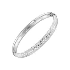 This stylish bangle will match any look with its own personal design. Baguette diamond-cut angles are engraved all throughout this hinged bangle giving it a modern and chic approach compared to other bangles, all crafted in sterling silver. The piece measures 7 1/2 inches in length and features a box clasp with tongue and safety. The piece comes with a ".925" sterling silver stamp as a symbol of guaranteed product quality. Size: one size.  Gender: female.  Age Group: adult. Box Clasp, Hinged Bangle, Baguette Cut, All Craft, Baguette Diamond, Diamond Cut, Bangle Bracelet, Womens Bracelets, A Symbol