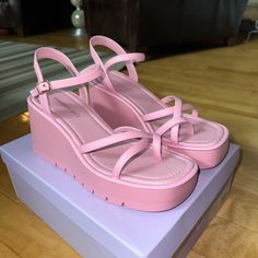 Brand New In Box Madden Girl “Vault” Strappy Platform Wedge Sandal! Pink Never Worn Size 9.5 Pink Wedding Platforms, Pink High Platform Shoes, Cheap Pink High Heels, Platform Wedges Sandals, Hot Pink Platform Flip Flops, Chunky Pink Platform Heels, Pink Platform Sandals Outfit, Pink Wedge Sandals With Platform Block Heel, Pink Platform Wedge Sandals With Block Heel