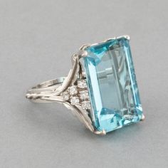 A lovely vintage ring, made in France circa 1960.  The craftmanship in platinum is quality, the side and basket part have a Floral design. French hallmark for platinum: the old man. The aquamarine has a pretty intense light blue color. Dimension on Aquamarine: 20*14mm for the front. Ring size: 51.5 or 5.80 USA. Weight: 13.10 grams. Wedding Ideas For Second Marriage, Aquamarine Ring Vintage, Blue Wedding Rings, Multicolor Jewelry, Blue Gemstone Rings, French Jewelry, Aquamarine Jewelry, Aquamarine Ring, Gemstones Jewelry