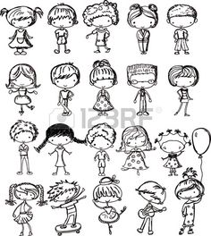 a set of hand drawn children's drawings on white paper, each with different expressions