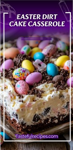 This Easter Dirt Cake Casserole is a fun and festive dessert that’s sure to be a hit at your Easter gathering! With layers of creamy vanilla pudding, whipped cream, and crushed cookies, all topped with colorful Easter candies, this no-bake dessert is a perfect treat for the whole family. #EasterDesserts #DirtCake #NoBakeDessert #EasterTreats #FunDesserts #SpringDesserts #EasyDessert