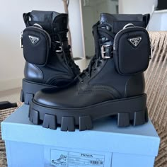 Prada Platform Boots, Cyberpunk Boots, Prada Combat Boots, Mary Jane Outfit, Prada Monolith, Combat Boots Women, Combat Shoes, Prada Boots, Expensive Stuff