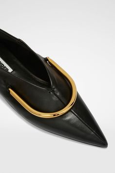 Flat pointed-toe ballerinas with metal detail Upcycle Shoes, Ss 25, Black Ballerina, Boxes Storage, Hello Lover, Stine Goya, Gold Sneakers, Metal Detail, Shoes Design