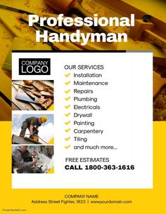 a flyer for a professional handyman