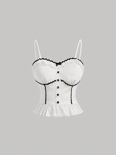 White Casual Collar  Polyester Colorblock,Plain Cami Embellished Non-Stretch  Women Clothing Cup Corset, 50 Style Dresses, Hi Fashion, Lace Splicing, Women Tank Tops, Modest Fashion Outfits, Shein Tops, Clothing Inspiration, Korean Outfits