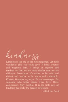 a pink background with the words kindless written in white ink on top of it