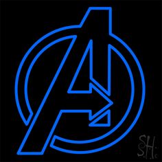 the avengers logo is shown in blue