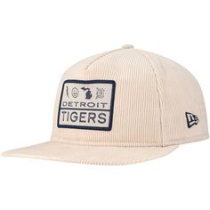 Gear up for summer at the ballpark with this Detroit Tigers Summer Essential Golfer Snapback Hat from New Era. This Detroit Tigers hat features a semi-structured design with a pinched crown and flat visor, reminiscent of classic snapbacks from the '80s and '90s. The corduroy fabric adds a touch of vintage style, while the embroidered team patch on the crown proudly displays your Tigers fandom. Spring Sports Events Baseball Cap With Curved Bill, Spring Sports Baseball Cap With Curved Bill, Spring Baseball Cap For Sports Events With Curved Bill, Spring Sports Adjustable Fitted Hat, Game Day Flat Bill Adjustable Hat, Summer Sports Event Hat With Flat Brim, Adjustable Flat Bill Hat For Game Day, Spring Sports Snapback Hat With Flat Brim, Adjustable Flat Brim Hat For Baseball Season