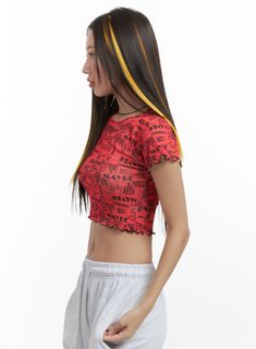 Product Detail Style : Street Occasion : Festival Type : TShirts Print : Lettering Material : Polyester, Spandex Sleeve : Short sleeve Neck : Round neck Length : Crop Fit : Slim fit Polyester 95 Spandex 5 Color : Red, Black Made in Korea Model Size Model is wearing size S/M and the color Red. Height : 5'5" | 166cm / Top : S / Bottom : S (25 inch) .prddescription table, .prddescription td, .prddescription th { border : 1px solid black; border-collapse : collapse; padding: 10px; } Size(Inch) Size Print Lettering, Festival Trends, The Color Red, Trendy Street Style, Red S, Korean Street Fashion, Street Style Looks, Lace Mini Dress, Jeans For Sale