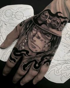 a man's hand with tattoos on it