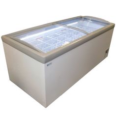 an ice chest is shown with the door open to show it's freezer