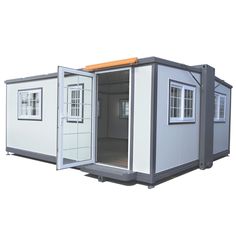 a portable home with the door open