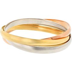 Cartier 18K Tri-Color Gold Trinity Bangle Bracelet - Larger Model (Wide) 76.6g Cartier Bangle Smooth, Modern Cartier Bangle Bracelets, Modern Cartier Bangle Bracelet, Modern Cartier Bangle With Jubilee Bracelet, Modern Cartier Jubilee Bracelet Bangle, Modern Cartier Bangle With Polished Finish, Modern Cartier Gold Bangle Bracelet, Modern Cartier Round Bangle, Cartier Gold Bracelet With Polished Finish For Wedding