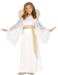 PRICES MAY VARY. Size: X-Small All pieces 100% polyester Scoop neck dress has lace scoop in front and open drape lace sleeves Wings have wire frame and lace applique with elastic straps for ease of wear Headband is made from metallic gold trim with elastic in back for comfort Maiden Costume, Angel Costumes, Nativity Costumes, Angel Halloween Costumes, Angel Halloween, Children Costumes, Christmas Pageant, Miss Girl