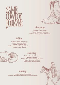 the menu for some cowboy forever