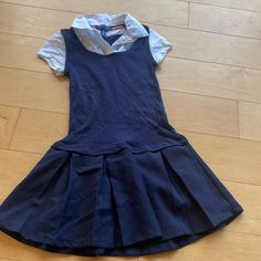 Excellent Condition. Never Worn. Size 8 Fitted Short Sleeve School Uniform Dresses, Summer School Uniform Dress With Short Sleeves, Summer Short Sleeve School Uniform Dress, Cute Blue Dress For School, Cute Blue School Dress, Navy Short Sleeve School Dress, Fitted Casual Dress For School, Casual Navy Dress For School, Fitted Blue Preppy Dresses