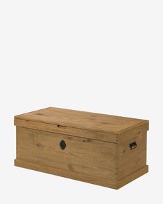 a large wooden box with two handles and a lid on the bottom is shown in front of a white background