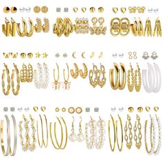 A Variety Of Gold Earring Setyou Will Get 54 Pairs Of Gold Earrings That Have A Variety Of The Shapes And Sizes, Like Pearl Stud Hoop Drop Dangle Earrings, Butterfly Earrings, Providing You With Many Different Choices To Choose From, And Go With Your Outfits For Any Occasion. High-Quality Material: These Stylish Statement Earrings Are Made Of Environmentally Friendly Alloy Materials With High-Quality Plating, Hypoallergenic, Lightweight, Saf And Easy To Wear And Take Off, Is A Great Choice For Earring Collection. Fashion Design: These Earring Packs Combines Most Of Stylish Tassel Earrings, Acrylic Earrings, Alloy Earrings, Pearl Earrings And Stud Earrings(Some Stud Earri Amazon Jewelry, Big Jewelry, Chunky Hoop Earrings, Gold Earrings For Women, Big Hoop Earrings, Hoop Earring Sets, Drop Dangle Earrings, Pearl Earrings Dangle, Girls Earrings