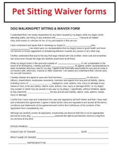 a pet sitting waiver form is shown