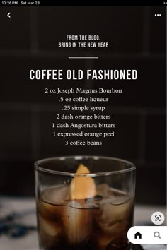 the menu for coffee old fashioned