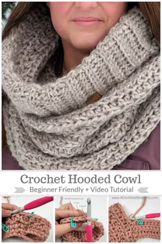 the easy crochet hooded cowl is made with bulky yarn, and it's great for beginners to knit