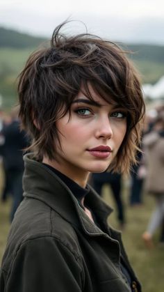 Bob Wolf Cut Hair Short, Trendy 2025 Hairstyles, Wolf Pixie Haircut, Short Women Mullet, Shaggy Layered Haircuts Short, Wolf Style Haircut, Short Haircuts Square Face, Choppy Layers For Short Hair, Short Choppy Haircuts For Fine Hair