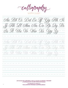 calligraphy worksheet with cursive writing