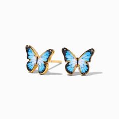 18K Gold Plated Blue Monarch Butterfly Stud Earrings Blue Monarch Butterfly, Claires Earrings, Claire's Accessories, Studded Earrings, Butterfly Stud Earrings, Stud Earrings Gold, Butterfly Earrings Stud, Fashionable Jewelry, Demi Fine Jewelry