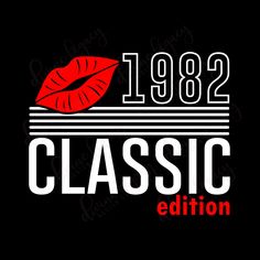 the logo for 1932 classic, with red lips and stripes in white on a black background