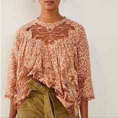 Nwt Anthropologie Marcie Lace Blouse Size Medium All-Over Lace Details Infuse This Blouse With Dainty Femininity And Flair. Cotton Lace Detail Back Button Pullover Styling Hand Wash Imported Dimensions 26"L Embroidered Bohemian Cream Blouse, Bohemian Blouse With Embroidered Hem And V-neck, Bohemian Embroidered V-neck Blouse, Bohemian Embroidered Off-white Blouse, Bohemian Blouse With Lace Trim And 3/4 Sleeves, Yellow Floral Blouse, Blue Floral Blouse, Lace Babydoll, Striped Long Sleeve Tee