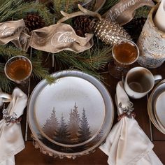 Clearwater Pines Dinnerware Set from HiEnd Accents Dinnerware Sets Rustic, Rustic Dinnerware, Pine Tree Silhouette, Dishware Sets, Ceramic Dinnerware Set, Stoneware Dishes, Forest Decor, Dinner Bowls, Pine Design