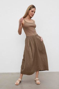 FAE WOVEN LINEN ELASTIC WAIST A-LINE SKIRT Casual Maxi Skirt With Relaxed Fit For Daywear, Linen Skirt With Elastic Waistband For Day Out, Vacation Linen Skirt With Elastic Waistband, Linen Lined Skirt For Vacation, Versatile Gathered Skirt For Spring, Versatile Gathered Skirt Bottoms For Spring, Casual Linen Skirt For Vacation, Linen Skirt With Elastic Waistband For Daywear, Summer Linen Relaxed Skirt