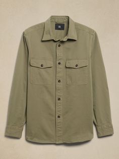 Malo Twill Shirt Jacket | Banana Republic Khaki Single-breasted Utility Jacket With Lapel Collar, Khaki Military Collared Shirt, Rugged Brown Button-up Outerwear, Suede Jacket Men, Men's Affordable Button-up Utility Jacket, Khaki Collared Military Shirt, Guys Fashion Casual, Toddler Jeans, Guys Fashion