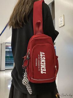 BirdinBag - Printed Red Letter Chest Bag: A Versatile Must-Have Letter Bag, Pink Backpack, Word Wrap, Waist Bags, Red Pattern, Chest Bag, Bag Set, Shoulder Tote, Handbag Backpack