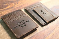 Personalized Leather Wallet.Create your custom wallets with name or number or message or any info on this leather wallet. It can be used as Father's Day Gift, Mother's Day Gift, Christmas Gift, Anniversary, New Year or Appreciation Gift. Also, it's great for party favor, staff motivation, family gift and as a goodie for everyone!Elegant Brown color is very classic that can match every style!The wallet has 2+4 card slots on each side and 1 big Bill pocket in the middle. It fits front pocket very Groomsmen Favors, Custom Wallets, Staff Motivation, Personalized Leather Wallet, Minimalist Leather Wallet, Custom Wallet, First Communion Gifts, Confirmation Gifts, Promotional Gifts