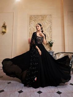 Malaika Arora Floral Embroidered Fit & Flare Maxi Ethnic Dress With Du – Inddus.com