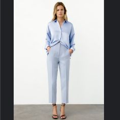 Brand New Without Tags. Never Worn. Blue Business Casual Summer Bottoms, Casual Blue Pants For Office, Casual Blue Pants For The Office, Elegant Blue Straight Leg Pantsuit, Elegant Blue High-waisted Pants, Blue Trousers For Office, Blue Straight Leg Pantsuit For Work, Blue Straight Leg Pantsuit For Office, Blue Straight-leg Pantsuit For Work