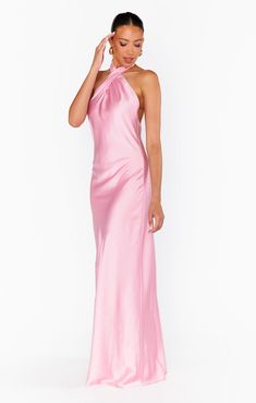 Check out Jasmine Halter Maxi Dress. Get $10 off + free shipping with Club Mumu. Maxi Hoco Dress, Pink Maxi Dress With Sleeves, Long Hoco Dress, Pink Satin Bridesmaid Dresses, Pink Formal Dresses Long, Bright Pink Bridesmaid Dresses, Pink Bridesmaid Dresses Mismatched, Light Pink Dresses, Maternity Dress Wedding Guest