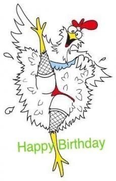 a happy birthday card with an image of a chicken dancing