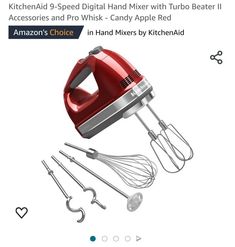 the kitchenaid 9 - speed hand mixer with turbo beater ii attachments and pro whisk - candy apple red in hand mixers by kitchenaid