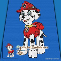 a dog with a fireman's hat is shown in this cross stitch pattern