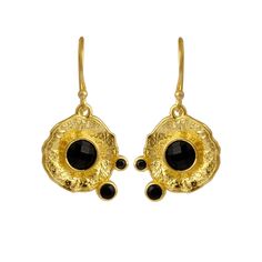 This is a charming and cute Earrings with Black Onyx textured with handmade work. Match this Earrings with any of your dresses to get a graceful look. ✧✧Welcome To Our Shop El Joyero✧✧ Elegant Hydro Black Onyx Women Jewelry Earrings, Black Drop & Dangle Earrings, Gold Plated Jewelry, Engagement Gift, Earrings For Love 3328 Product Specification Stone Name - Black Onyx, Black Onyx, Black Onyx | See In Picture or Drop-Down | Stone Size - 6 Mm, 4 Mm, 2 Mm Stone Shape - Round, Round, Round Stone Color - Black, Black, Black Earring Size - 1.15 x 16 Approx Metal - Brass Plating - Gold Plated Weight - 5.3 gm Approx Stone Treatment - Hydro Making - Handmade Design Number - 3328 SKU Number - 332815 All Measurement are Close to Approx "Looking for a different colour for your favourite jewelry piece? Black Enamel Dangle Earrings For Gift, Gift Black Enamel Dangle Earrings, Round Black Enamel Earrings As Gift, Earrings Handmade Boho, Black Earring, Artistic Earrings, Black Onyx Jewelry, Round Round, Dangle Earrings Gold