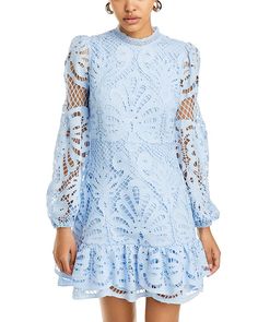 AQUA Long Sleeve Lace Dress - 100% Exclusive Women - Bloomingdale's Hakoba Dress, Exec Photoshoot, 21st Birthday Themes, Senior Board, College Formal, Grad Outfits, Flirty Outfits, Senior Style, Marine Uniform