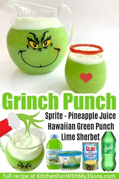 the grinch punch recipe is ready to be made into an adorable halloween drink for kids