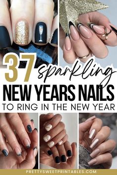 Nails For 2024 New Year, Nail Art 2024 New Year, Nails Nye 2023, 2024 Nye Nails, New Years Nail Short, New Year Nail Ideas 2023, New Years Coffin Acrylic Nails, New Years Eve Nails Ideas 2024